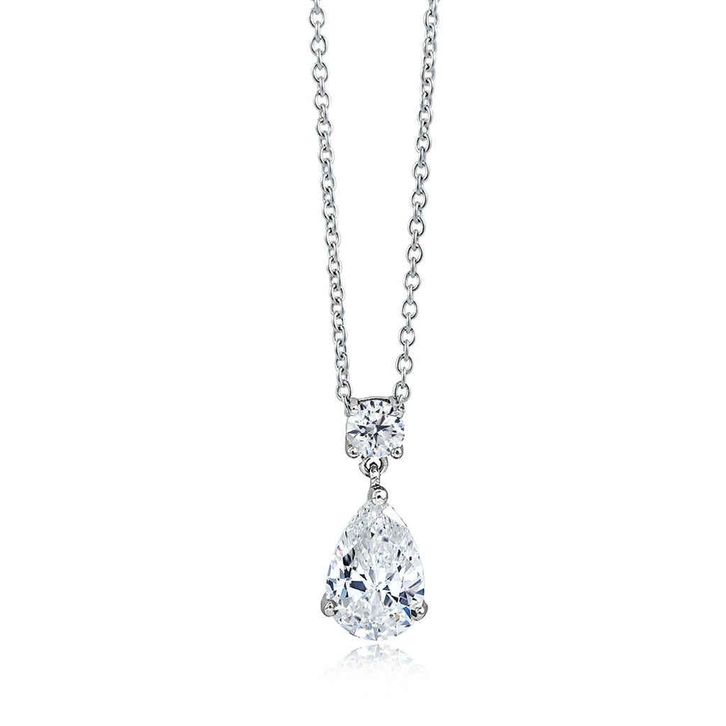 Samie Collection Rhodium Plated 3.46ctw Pear CZ Chandelier Pendant Necklace, 16”+2” Extender 
