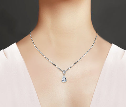 Samie Collection Rhodium Plated 3.46ctw Pear CZ Chandelier Pendant Necklace, 16”+2” Extender 