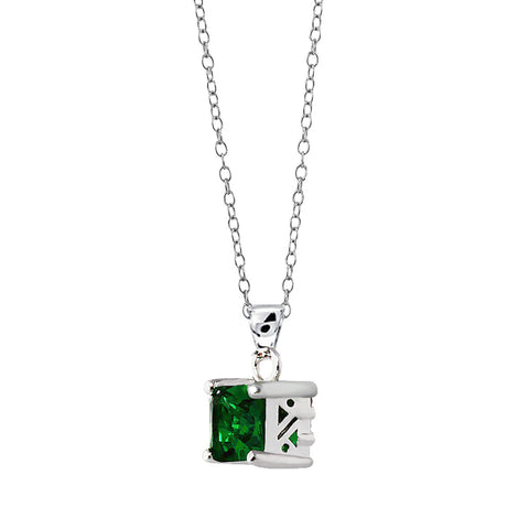 Samie Collection Rhodium Plated 4.99ctw Emerald Green Princess CZ Solitaire Pendant Necklace