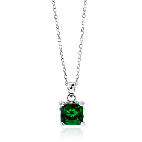 4.99ctw Emerald Green Princess CZ Solitaire Pendant Necklace, 16"