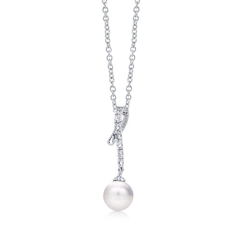 Samie Collection Rhodium Plated White Shell Pearl & CZ Drop Pendant 17"+