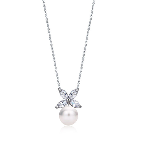 Shell Pearl & Marquise CZ Butterfly Pendant (16")