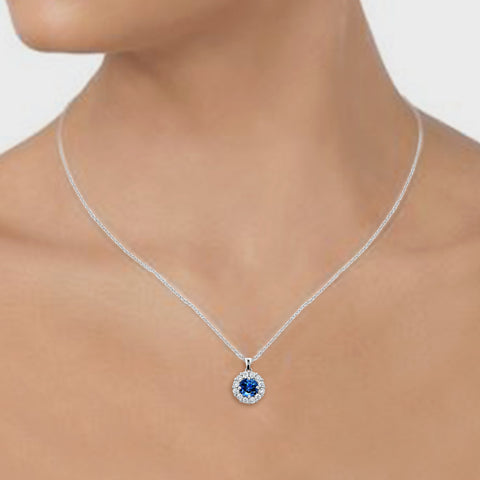 2.95ctw Blue CZ Flower Pendant Necklace