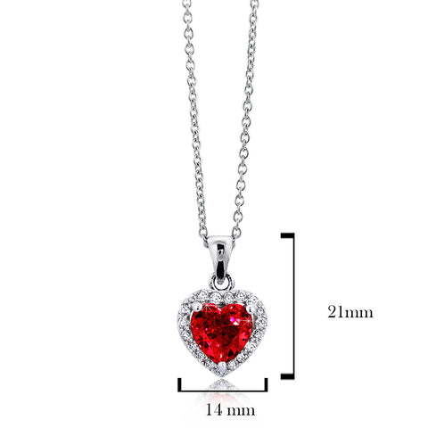 Samie Collection Rhodium Plated 4.2ctw Red Heart CZ Solitaire Halo Pendant Necklace (16”+3”Extender)