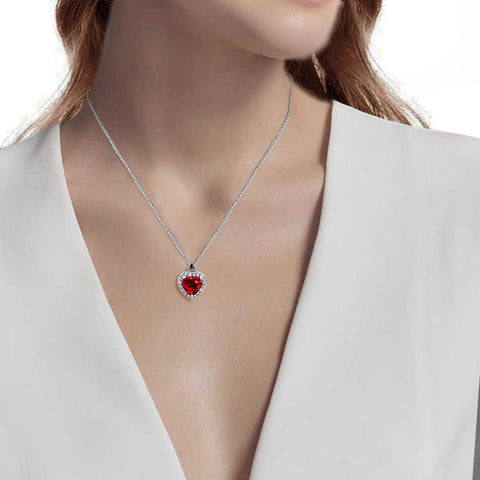 4.2ctw Red Heart CZ Solitaire Pendant Necklace