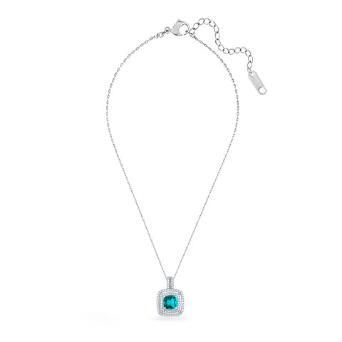 Samie Collection 2.78ctw Turquoise and Clear CZ Halo Pendant Necklace in Rhodium Plating, 18"+2" Extender