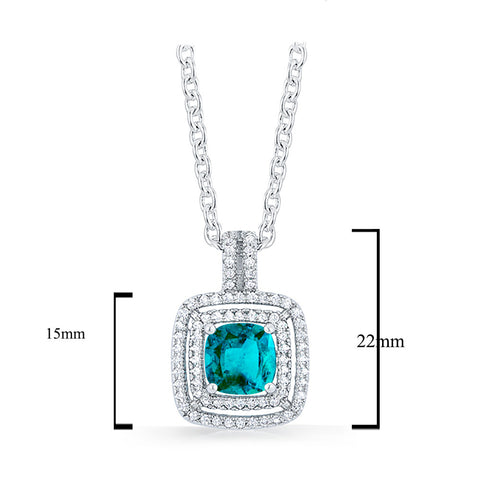 Samie Collection 2.78ctw Turquoise and Clear CZ Halo Pendant Necklace in Rhodium Plating, 18"+2" Extender
