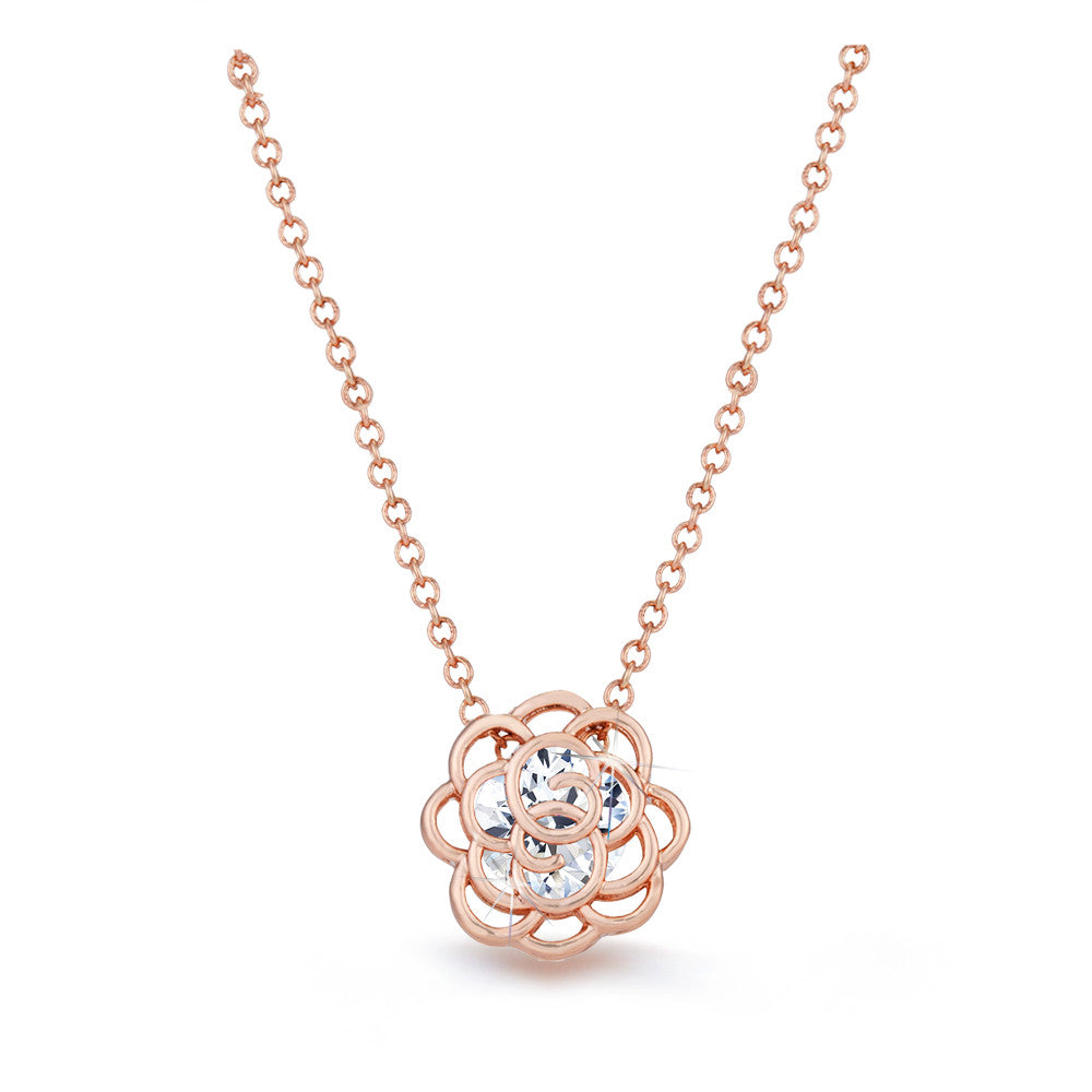 Samie Collection Rose Gold Plated 1.28 carat CZ Floral Necklace, 18"+2" Extender 