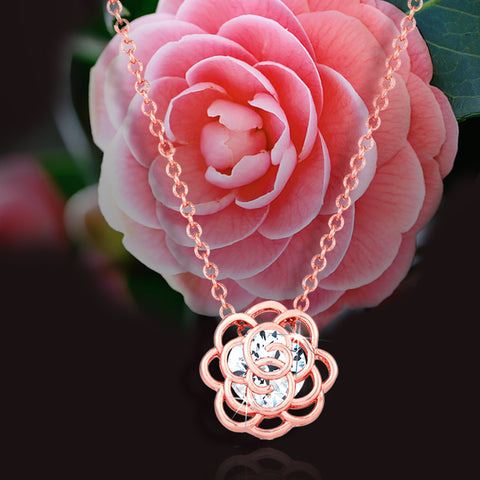 Camelia Necklace in Rose Gold Plating with 1.28 carat CZ