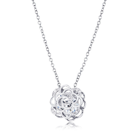 Samie Collection Rhodium Plated 1.37ctw CZ Floral Necklace, 18"+2" Extender
