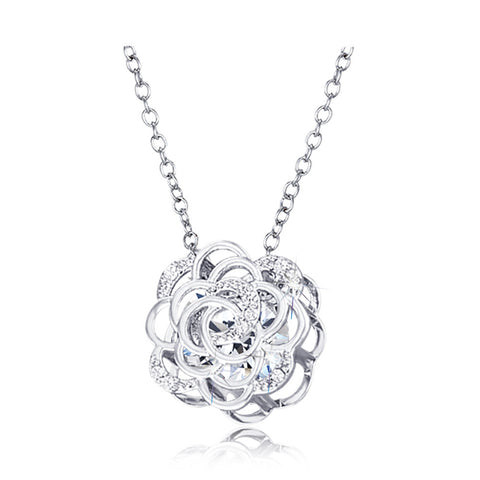 Samie Collection Rhodium Plated 1.37ctw CZ Floral Necklace, 18"+2" Extender