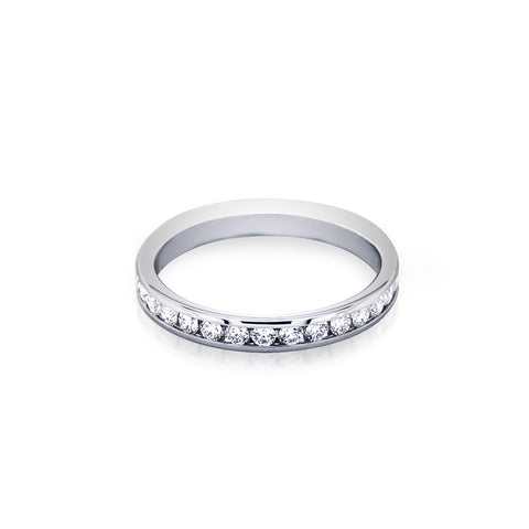 Silver -tone Channel Set Eternity Ring in Birthstone Color, 3 mm