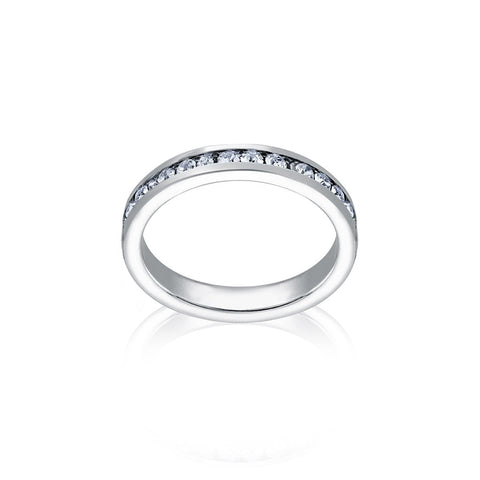 Samie Collection Rhodium Plated Crystal 3mm Diamond Birthstone Eternity Wedding Ring Band