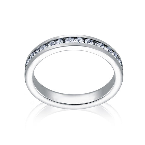 Silver -tone Channel Set Eternity Ring in Birthstone Color, 3 mm