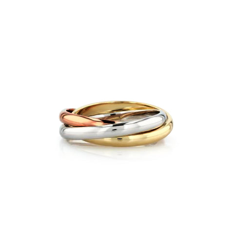 Trinity Russian Rolling Ring in 18K Tri Color Gold Plating, 3mm