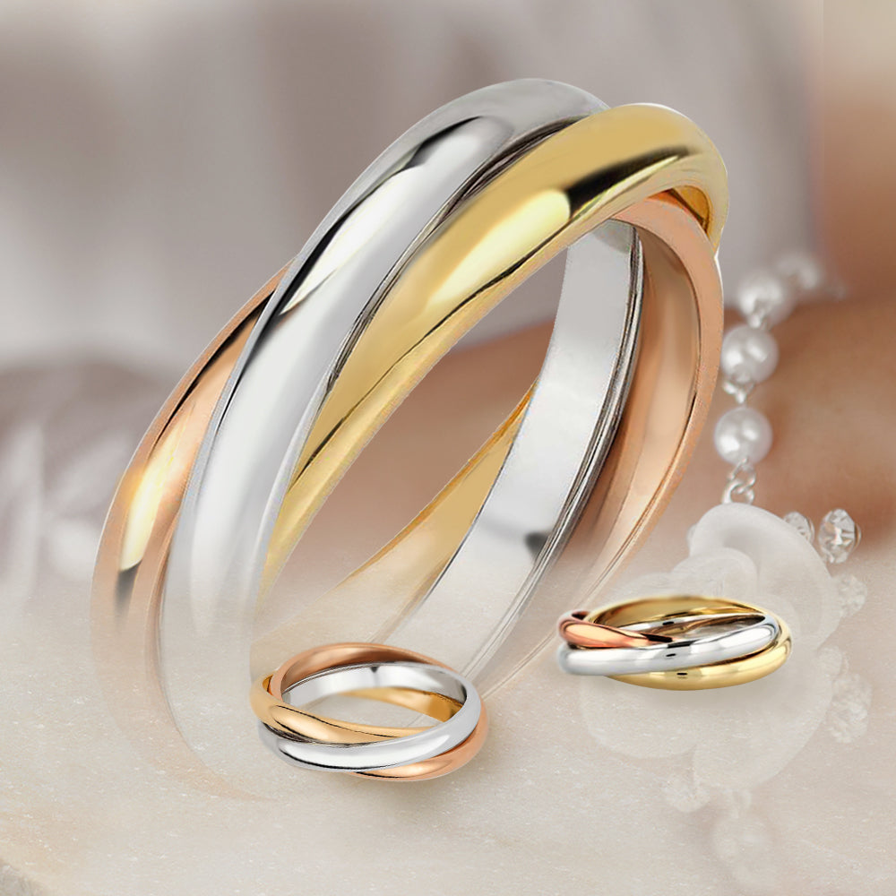 Women's 3MM Tri Color 925 Sterling Silver/rose Gold/yellow 