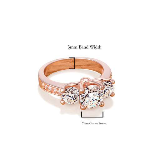 Samie Collection 2.4ctw CZ 3 Stone Engagement Ring in Rose Gold Plating