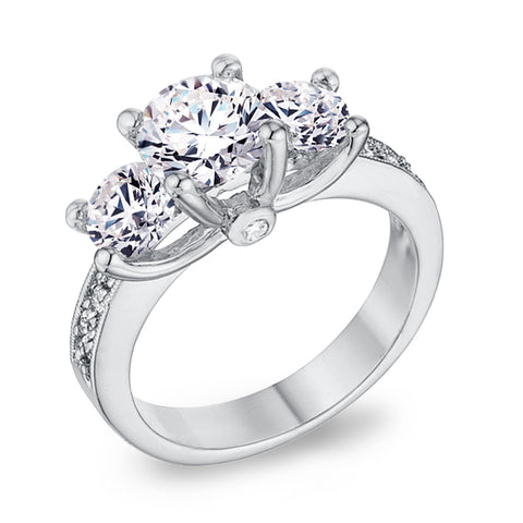 Samie Collection 2.4ctw CZ 3 Stone Engagement Ring in White Gold Plating
