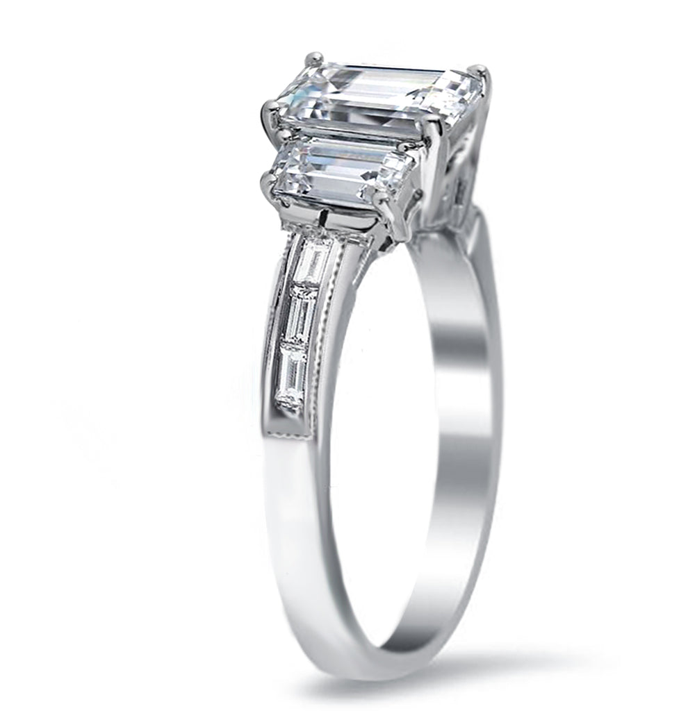 thumbnail image 2 of .925 Sterling Silver 3-Stone CZ Engagement Ring & Wedding Band Set – Round Cut, Rhodium Finish, Sizes 5-10 2 of 3