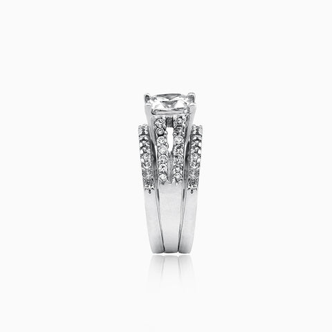 Samie Collection Rhodium Plated 2.85CTW Princess CZ Solitaire Split Shank Wedding Engagement Ring Set