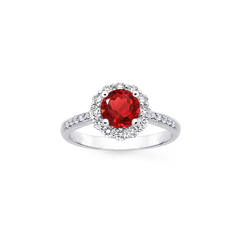 Samie Collection 1.5ctw Ruby Red CZ Flower Halo Engagement Rings