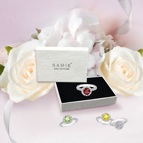 Samie Collection 1.5ctw Garnet Red CZ Flower Halo Engagement Rings
