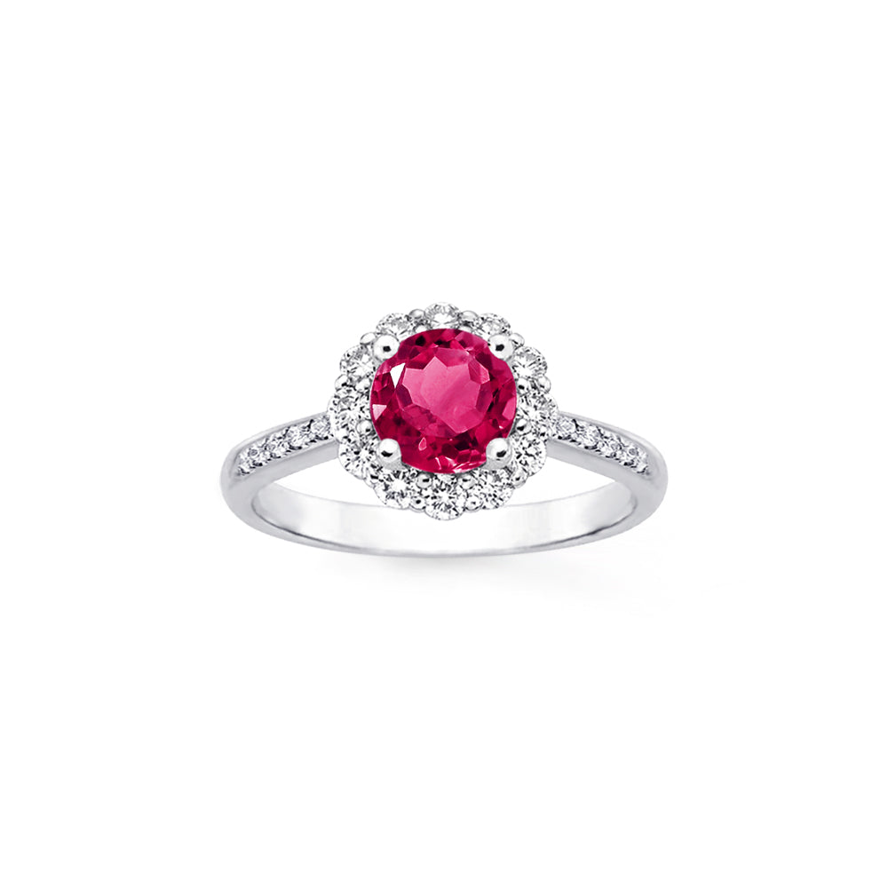 Samie Collection 1.5ctw Tourmaline Pink CZ Flower Halo Engagement Rings