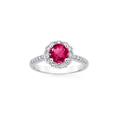 1.5ctw Tourmaline Pink CZ Flower Halo Engagement Rings