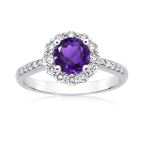 Samie Collection 1.5ctw Amethyst Purple CZ Flower Halo Engagement Rings