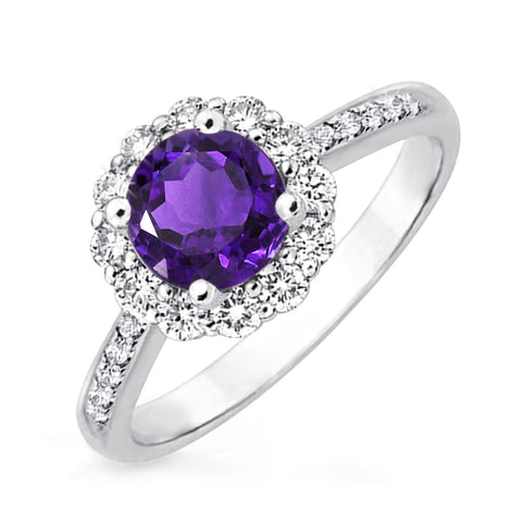 Samie Collection 1.5ctw Amethyst Purple CZ Flower Halo Engagement Rings