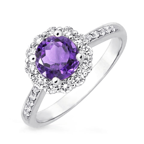 Samie Collection 1.5ctw Alexandrite Lavender CZ Flower Halo Engagement Rings