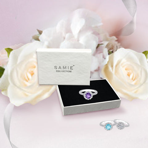 Samie Collection 1.5ctw Alexandrite Lavender CZ Flower Halo Engagement Rings