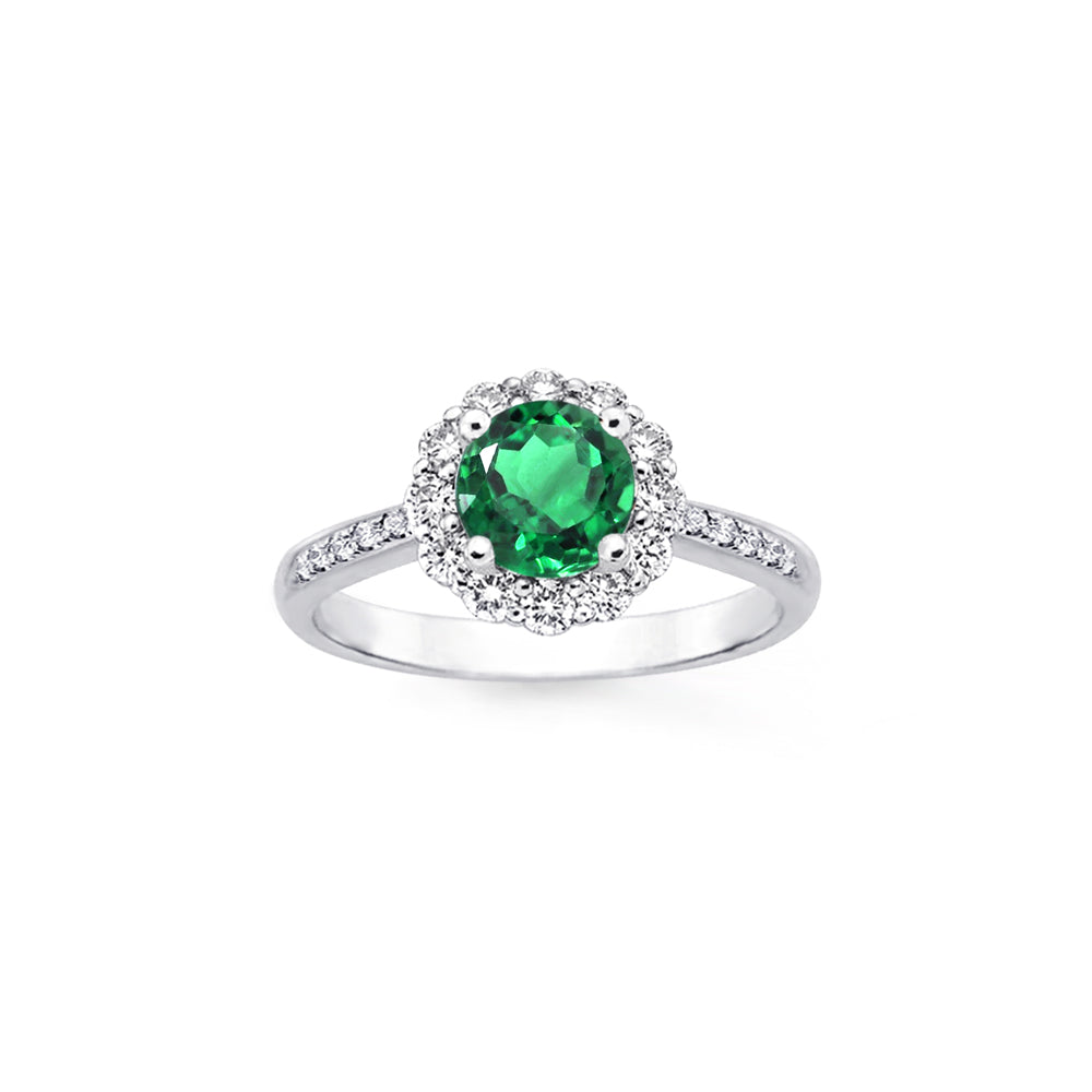 Samie Collection 1.5ctw Emerald Green CZ Flower Halo Engagement Rings