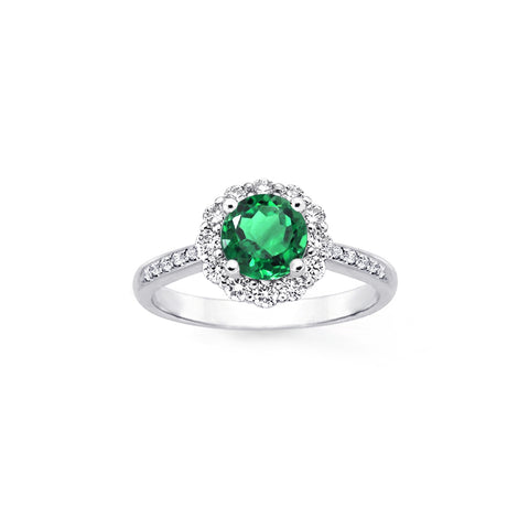 1.5ctw Emerald Green CZ Flower Halo Engagement Rings