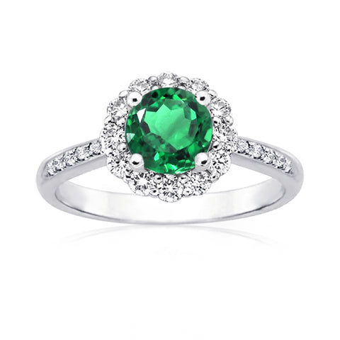 Samie Collection 1.5ctw Emerald Green CZ Flower Halo Engagement Rings