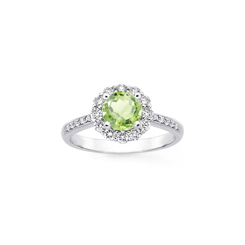 Samie Collection 1.5ctw Peridot Green CZ Flower Halo Engagement Rings