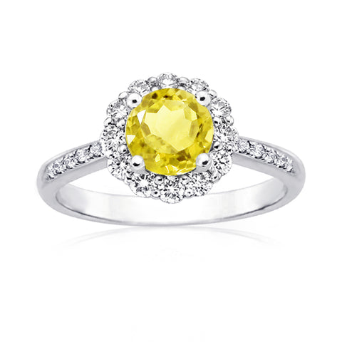 Samie Collection 1.5ctw Citrine Yellow CZ Flower Halo Engagement Rings