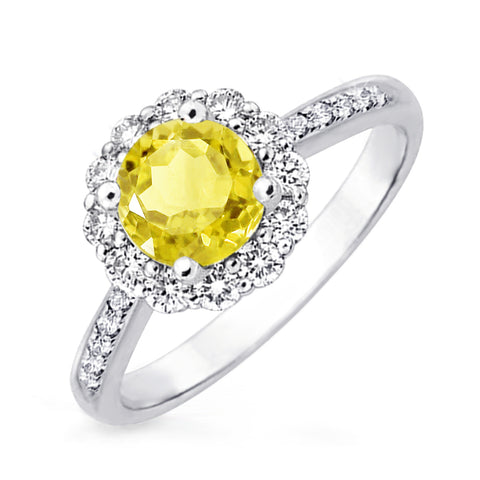 Samie Collection 1.5ctw Citrine Yellow CZ Flower Halo Engagement Rings