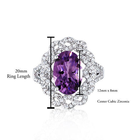 Samie Collection Venetian Anniversary Ring with 3.45ctw Oval Shape Amethyst CZ in Rhodium Plating