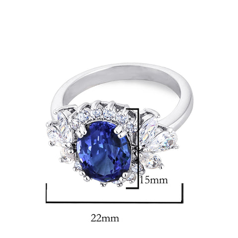 Samie Collection 4.48ctw Tanzanite Oval CZ Vintage Engagement Ring in Rhodium Plating