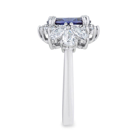 Samie Collection 4.48ctw Tanzanite Oval CZ Vintage Engagement Ring in Rhodium Plating