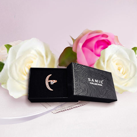 Samie Collection Moon & Star Ring with CZ in Rose Gold / Rhodium Plating with Jewely Box
