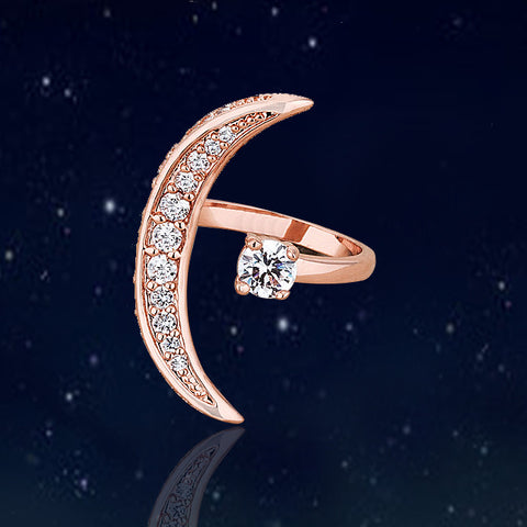 Samie Collection Moon & Star Ring with CZ in Rose Gold / Rhodium Plating