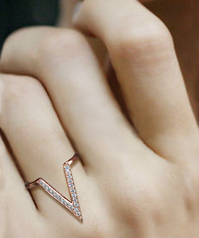 Samie Collection Pavé CZ Delta Ring in Rose Gold / Rhodium Plating