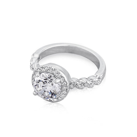 Samie Collection Rhodium Plated 2.34ctw Round CZ Vintage Halo Engagement Ring