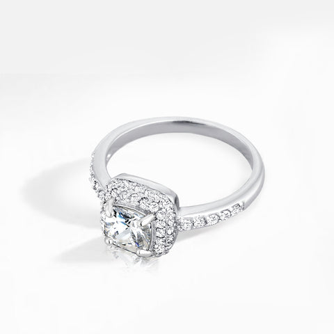 Cushion CZ Floral Halo Engagement Ring