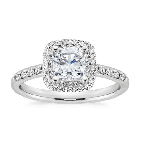 Cushion CZ Floral Halo Engagement Ring