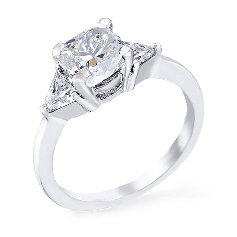 Samie Collection Rhodium Plated 1.74ctw Cushion CZ 3-Stone Engagement Ring
