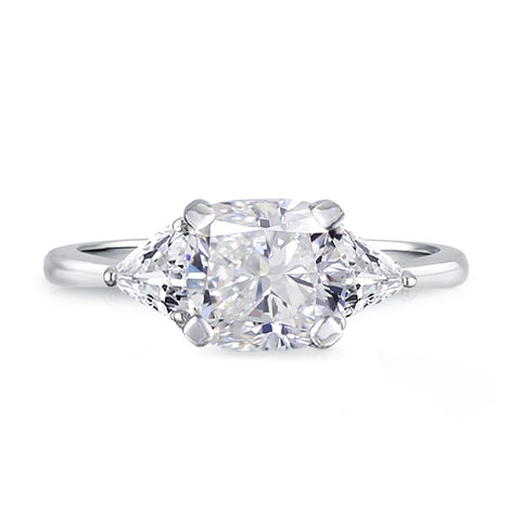 Samie Collection Rhodium Plated 1.74ctw Cushion CZ 3-Stone Engagement Ring