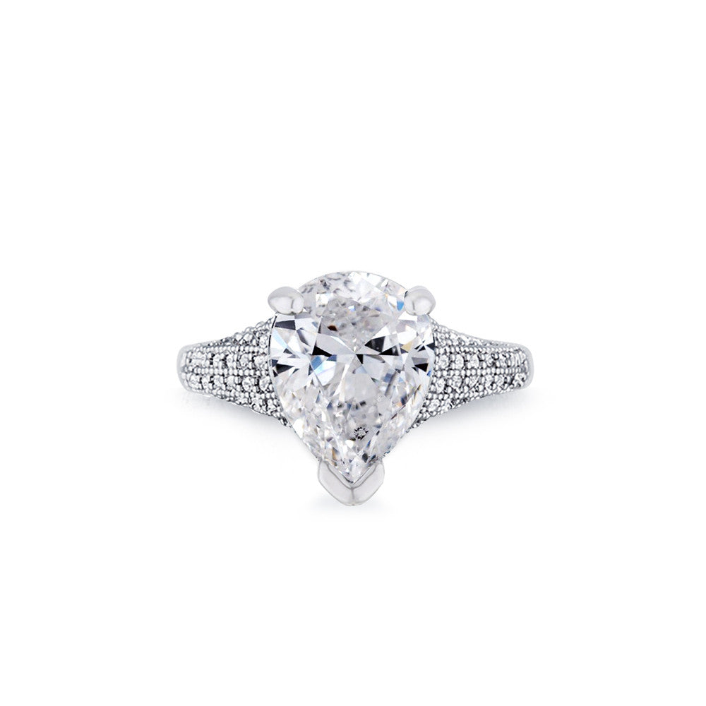 Samie Collection Rhodium Plated 5.82ctw Pear CZ Solitaire Engagement Ring